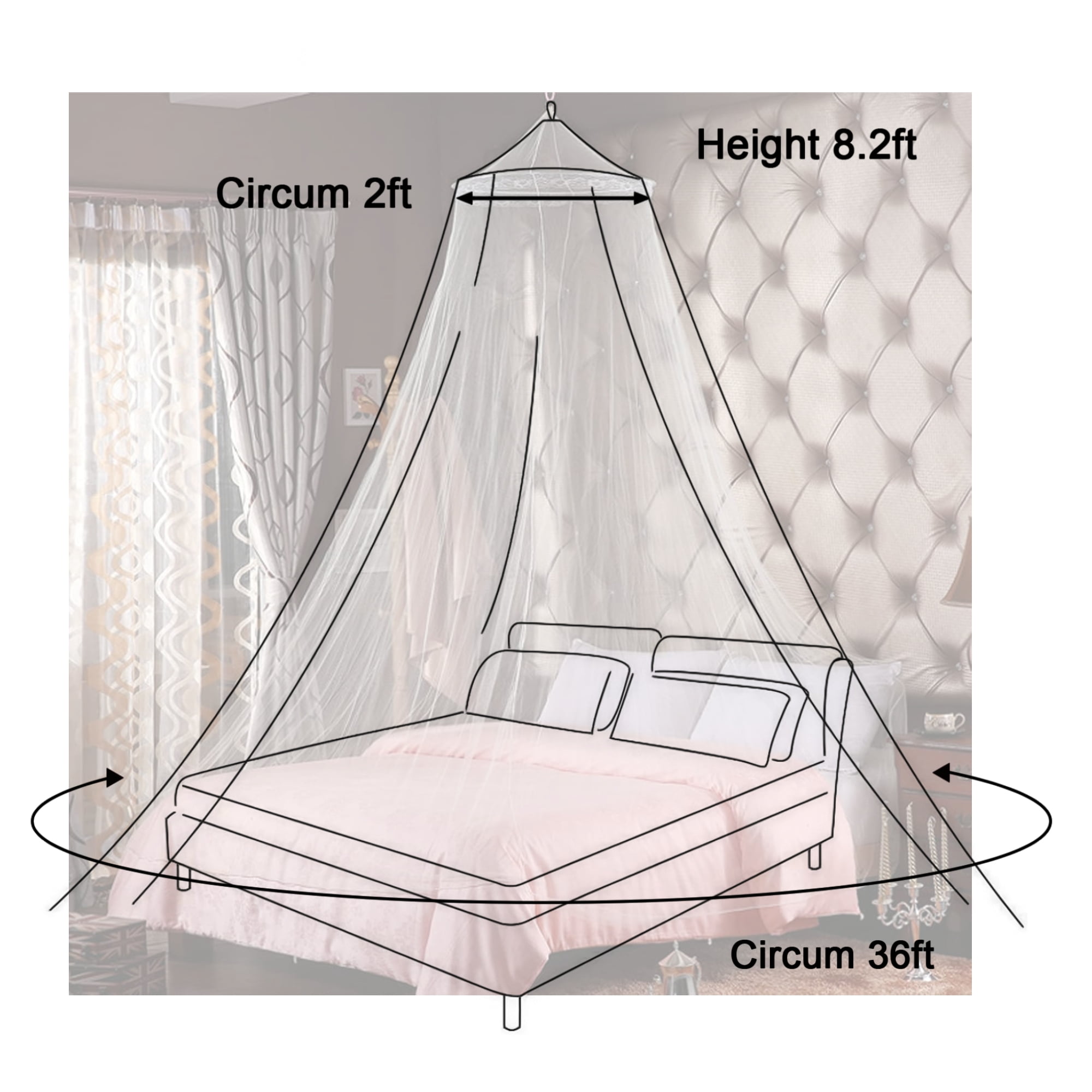 TSV Large Mosquito Net, Full Size Bed Canopy, Princess Round Sheer Hanging Netting, White