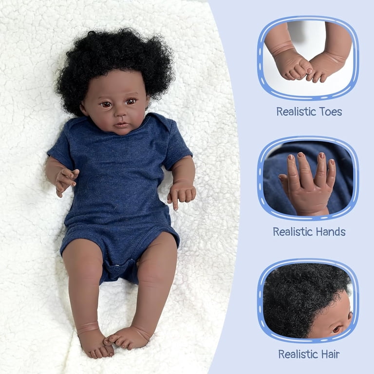 Lifelike Black Reborn Baby Doll Boy – 20 Inch Realistic African American Newborn Doll With Curly Hair, Gift For Kids