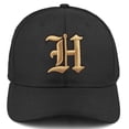 thumbnail image 2 of Daxton Premium Mid Profile Hat Semi Curved Visor Black Cap Black Gold Gothic Embroidered, Letter H, 2 of 4
