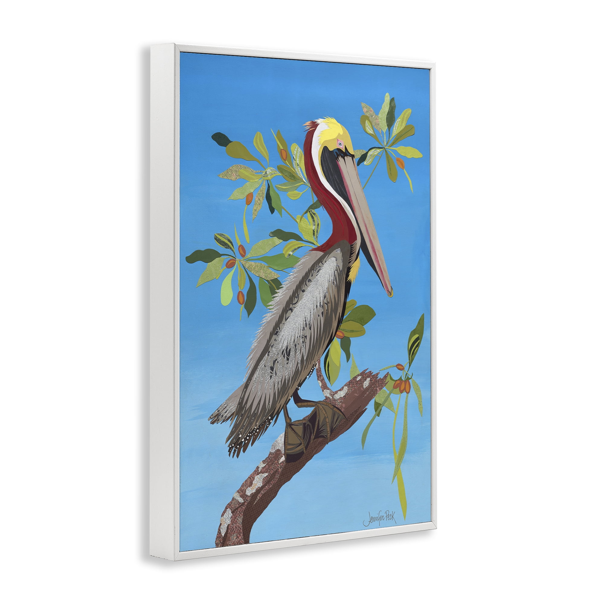 Stupell Industries Brown Pelican on Tree Animals & Insects Painting White Framed Art Print Wall Art, 12 x 18