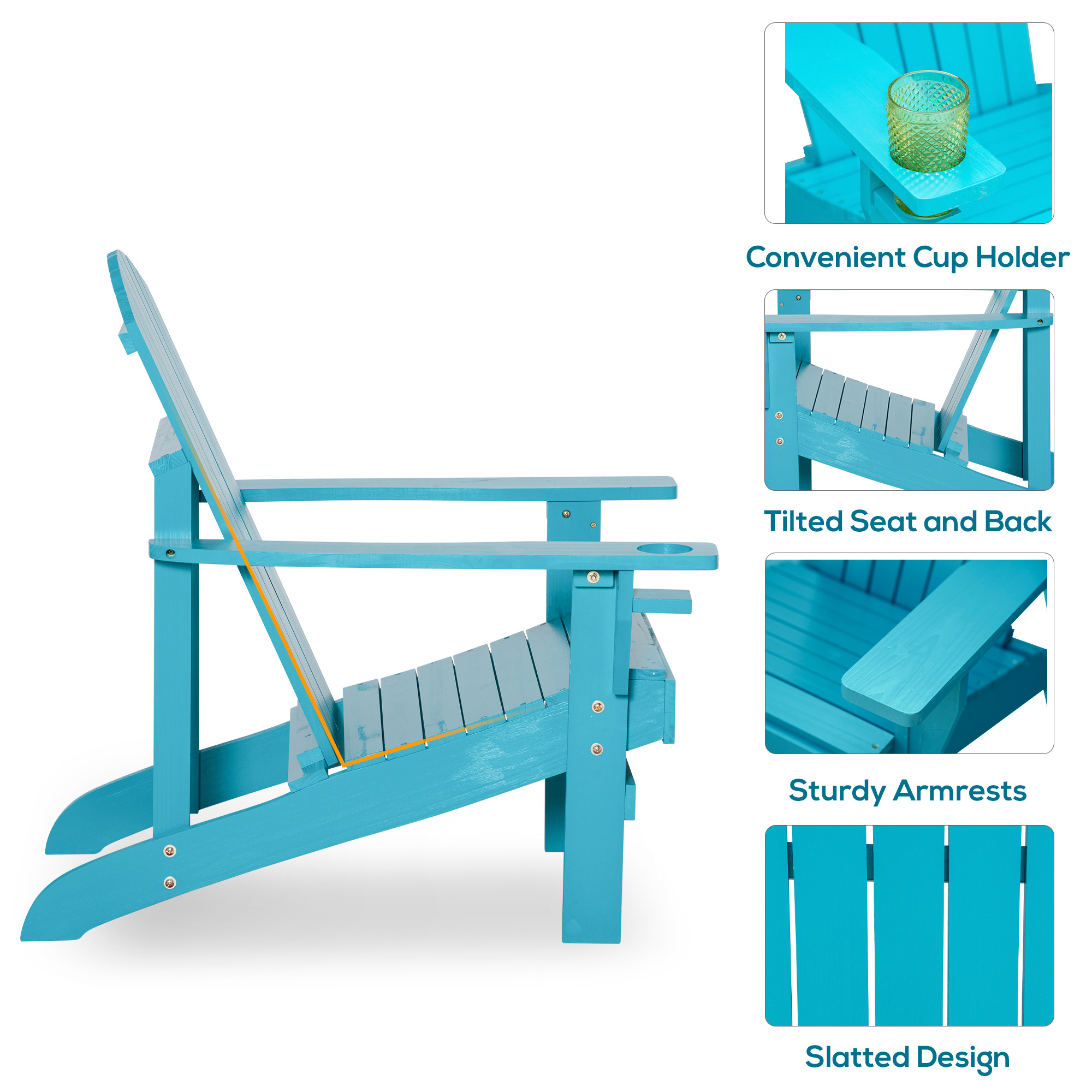 Outsunny Wood Adirondack Chair, Wooden Outdoor & Patio Seating, Sky Blue - image 4 of 9