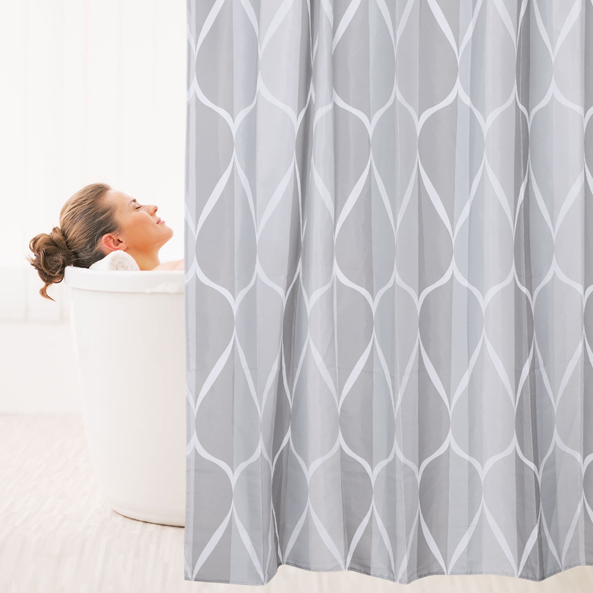 Grey Shower Curtain 100 Polyester Fabric Curtains with 12 Hooks for