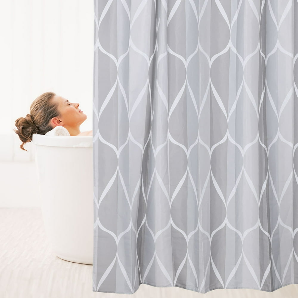 Grey Shower Curtain 100 Polyester Fabric Curtains with 12 Hooks for