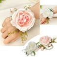 thumbnail image 6 of Rose Pearl Wrist Corsages Wristband Hand Flowers for Wedding Bridesmaid Bridal Shower Prom Party Wrist Flower Stretchable Wedding Bracelet Crystal Wedding Accessories for Women and Girls, 6 of 9
