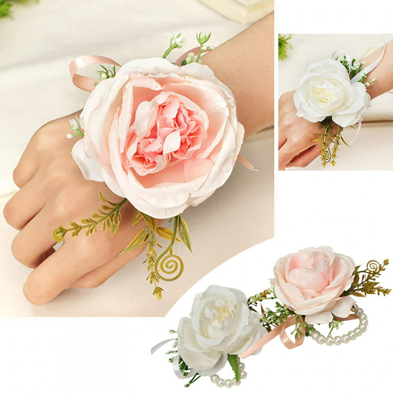 Corsage Bracelet for Wedding, Artificial Wrist Flower Silk Flower Bracelet  Boutonniere Wrist Corsages for Weddings Bridal Shower 2Pcs