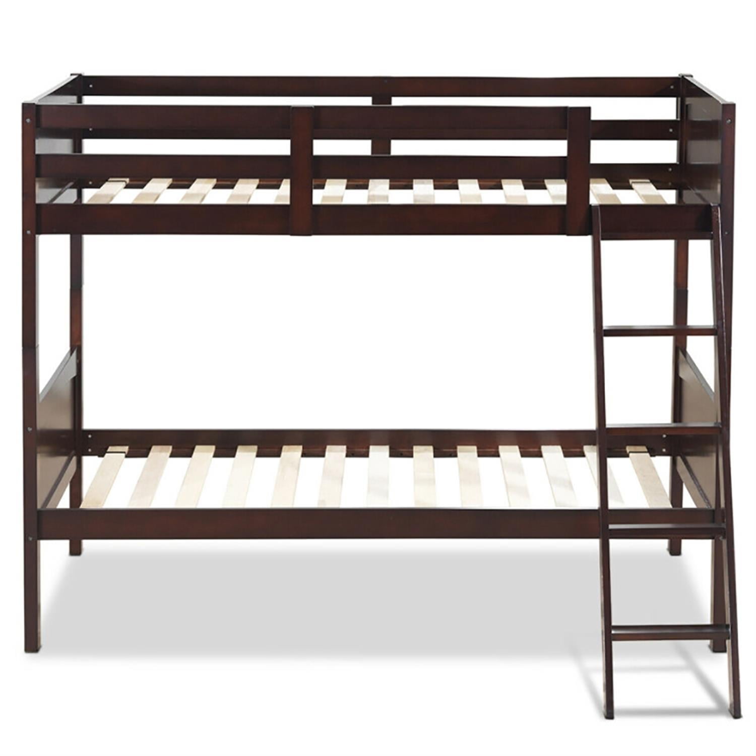 Demi Bonn Solid Wood Twin Over Twin Bunk Bed with Ladder, Twin Bunk Beds, Converts to 2 Individual Twin Beds, Brown