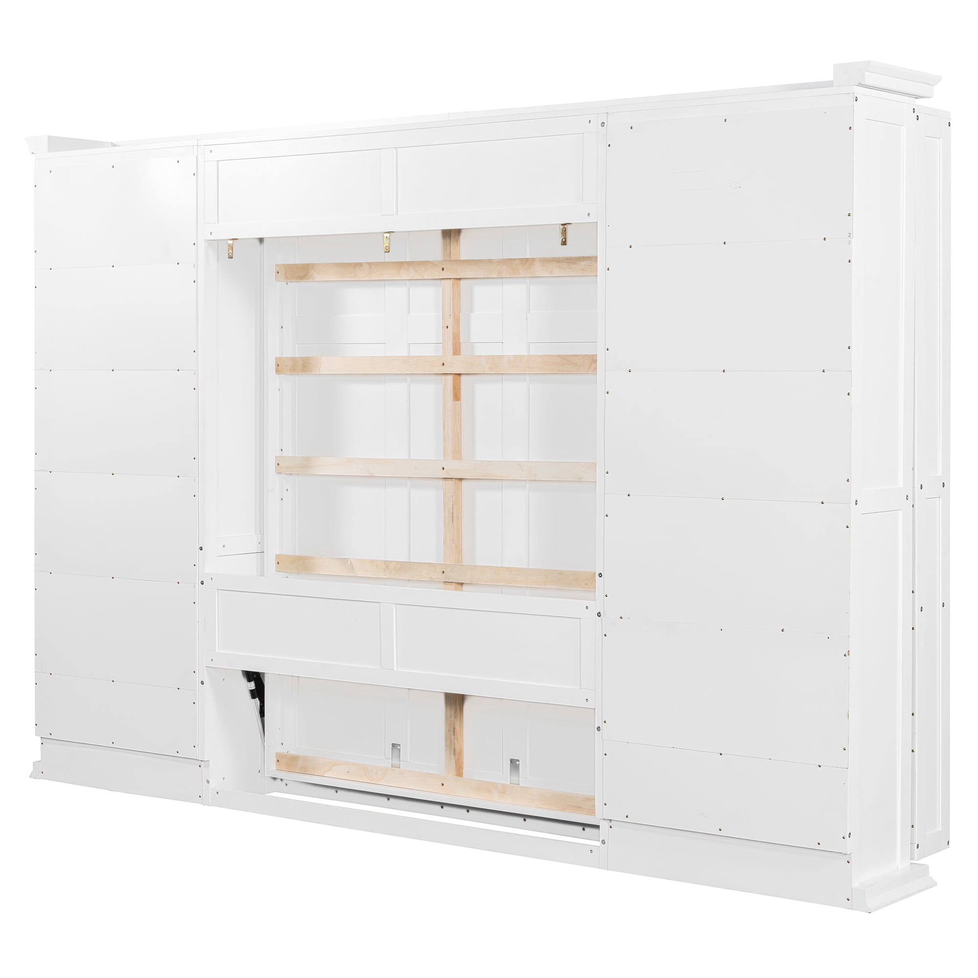 Full Size Murphy Bed with Dual Sliding Storage Cabinets, 6-Tier Open Shelves, Space-Saving for Small Space, Guest Room