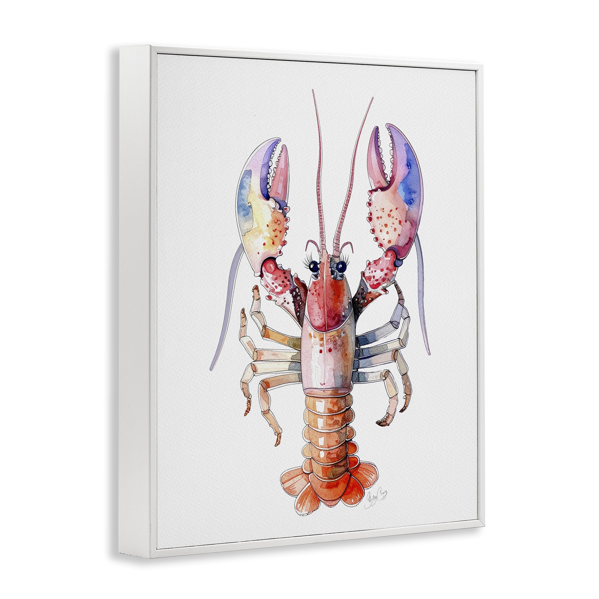 Stupell Industries Coral Claw Lobster White Framed Giclee Art, design by Shelly Craig