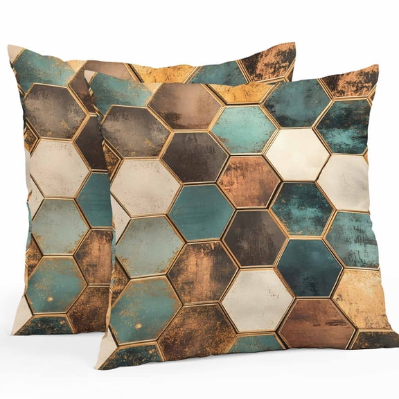 Geometric Pattern Outdoor Pillow Covers Pack of 2 Colorful Hexagon Collage Art Waterproof Throw Pillow Covers Decorative Cushion Cases for Patio Garden Tent Balcony Couch 20x20 inch