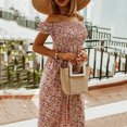 thumbnail image 7 of USSUMA Pleated Floral Print Beach Dresses for Women Casual Summer Off Shoulder Short Sleeve Plus Maxi Sundresses Women Flowy Swing Long Boho Vacation Sun Dress Wedding Guest, 7 of 7
