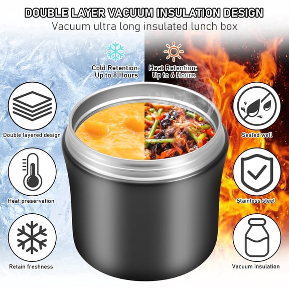 Fkszll Black Stainless Steel Insulated Vegetables Food Storage Containers