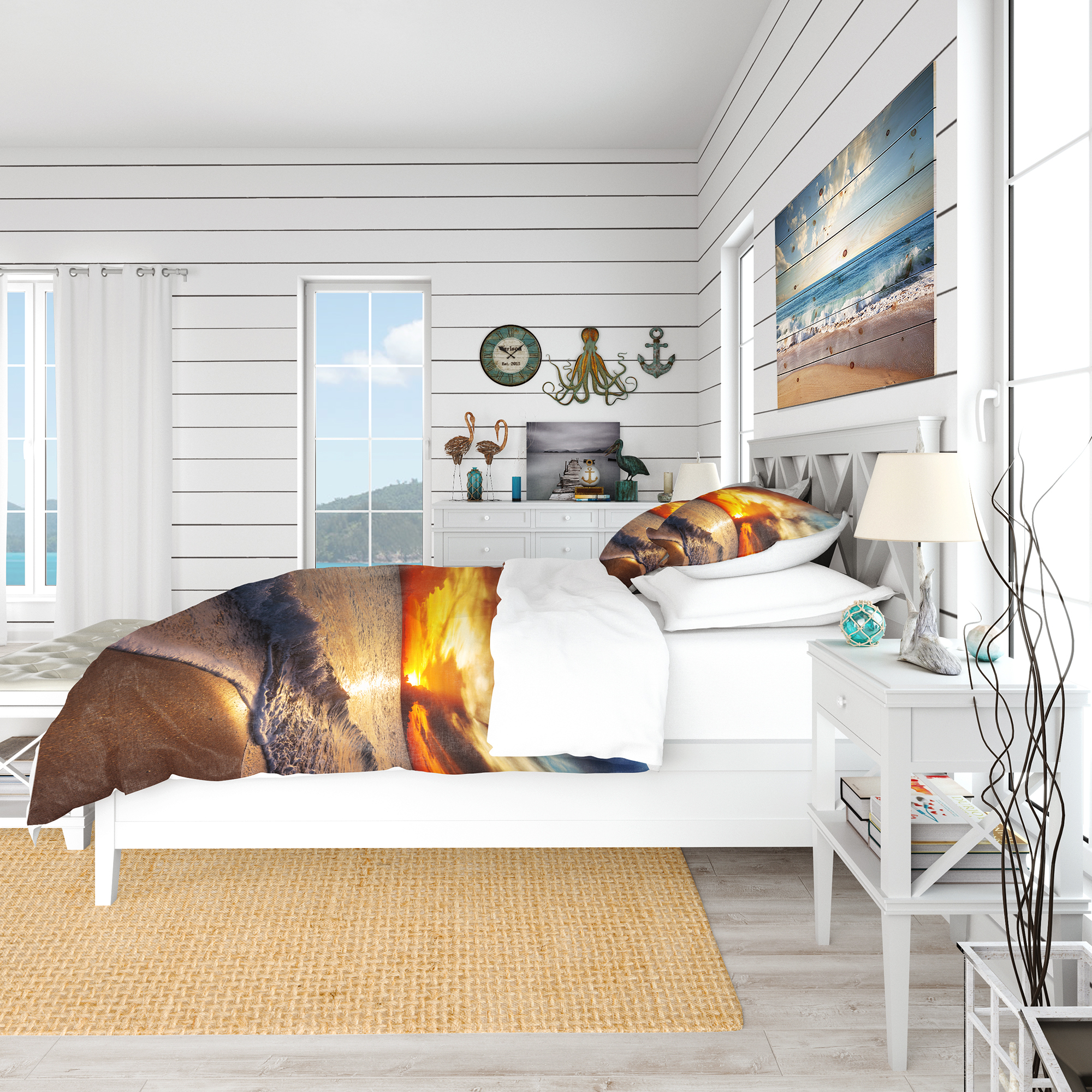 Designart 'Yellow Sunset Through Dark Clouds' BEach Duvet Cover Set