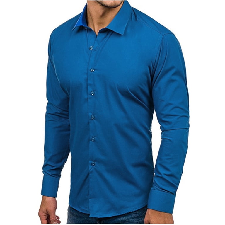 Kddylitq Men's Muscle Fit Dress Shirts Athletic Slim Fit Long Sleeve  Stretch Wrinkle-Free Casual Button Down Shirt Sky Blue XL - Walmart.com