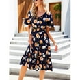 thumbnail image 2 of Women Casual Short Sleeve V Neck Midi Dress Floral Print Elastic Waist Loose Summer Dresses Boho Flowy Ruffle Dress, 2 of 7