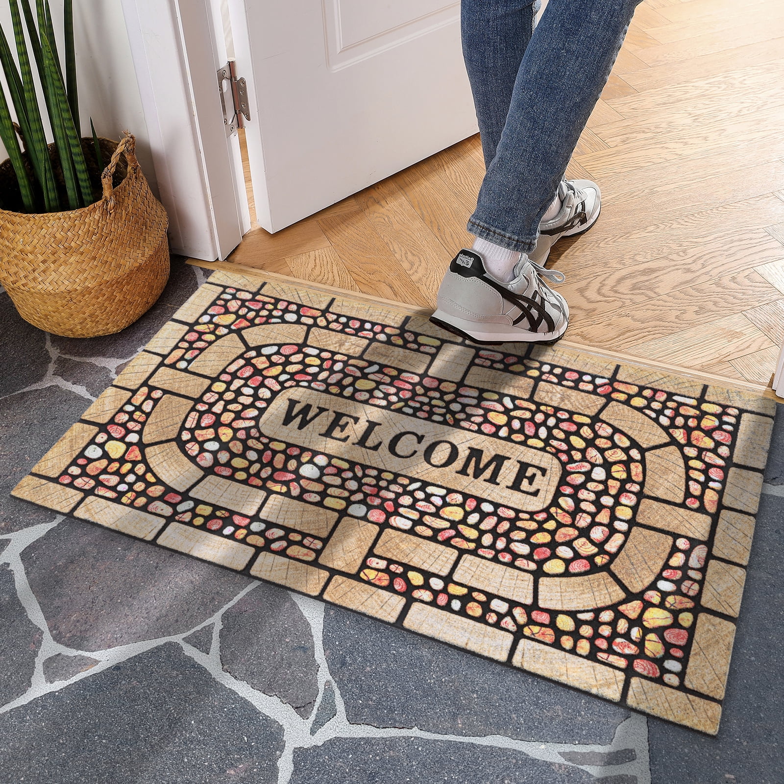 Heeneeso XZ11 Outdoor Rug Checkered Door Mat, Machine Washable Doormat Indoor Absorbent