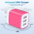 thumbnail image 4 of USB Charger Block,FiveBox USB Wall Charger Block with 3PACK Android Type C USB C Charging Cables 6ft 3.1A Three Port USB Wall Charger Adapter USB Brick Phone Charger Plug Fast Charging Block(Rose), 4 of 8