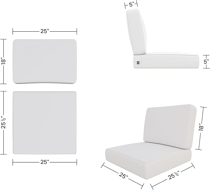 Covers & All Outdoor Deep Seat Cushion for Patio Furniture, 25 x 25.5 x 5 Inch High-Density Foam Patio Chair Cushion with Water-Repellent & UV-Resistant, Tear-Resistant Seat & Back Cushion Set of 1