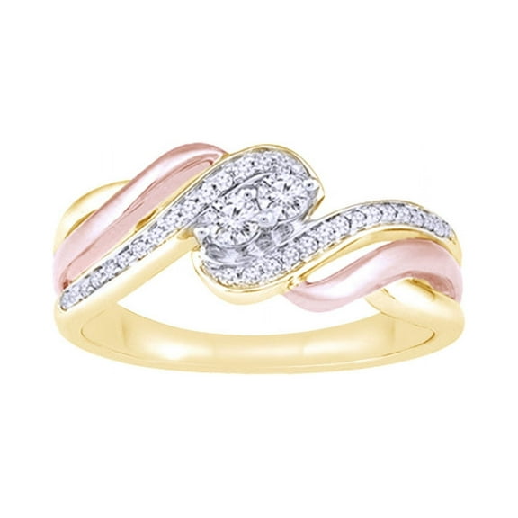 AFFY White Natural Diamond Two-Stone Two-Tone Ring In 10k Yellow Gold (0.25 Cttw)