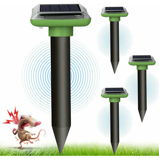Repelente de topos Repelente de topos solar Repelente de serpientes ultrasónico Paquete de 4 Terminales de topos ultrasónicos para topos de topos y otros repelentes de animales JAMW Sencillez