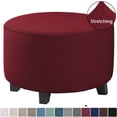 thumbnail image 3 of CHOK 2024 Ottoman Cover  Thick Stretch Low Bench Cover Solid Color Jacquard Footrest Stool Protector Sofa Cover For Living Room-Red-Small, 3 of 7