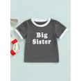 thumbnail image 2 of Genuiskids Toddler Baby Girl Cotton T-shirt BIG SISTER Letter Print Patch Round Neck Short Sleeve Summer Loose Fit Top Casual Clothes, 2 of 8