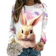 thumbnail image 4 of Women's Casual Rabbit Easter Print Round Neck Long Sleeve Hoodless Sweatshirt Top Pink S, 4 of 7