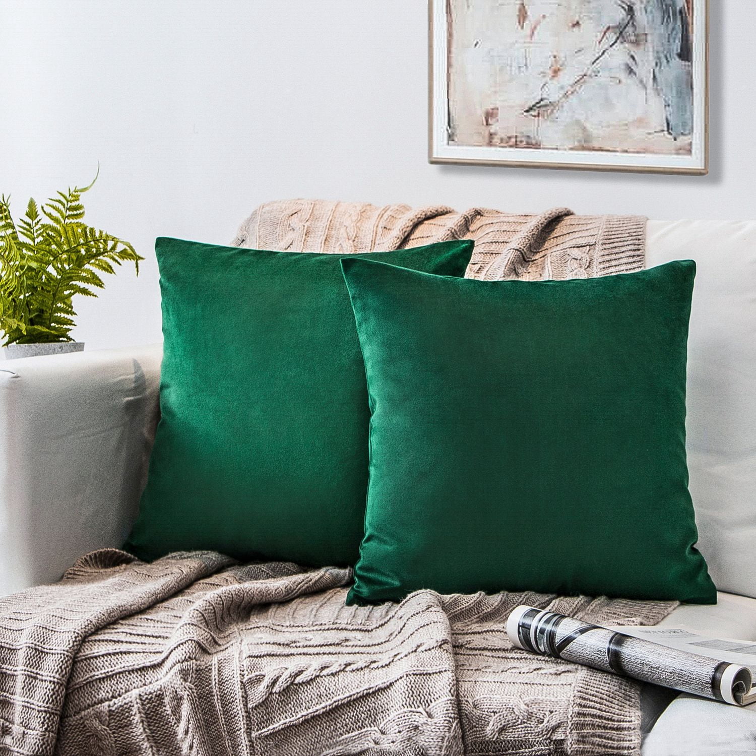 Phantoscope Silky Velvet Decorative Throw Pillow, 20 x 20 in, Dark Green, 1 Pack