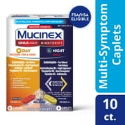 Mucinex Sinus-Max Day Pressure, Pain & Cough & Nightshift Sinus Medicine, OTC Symptom Relief, 10 Caplets