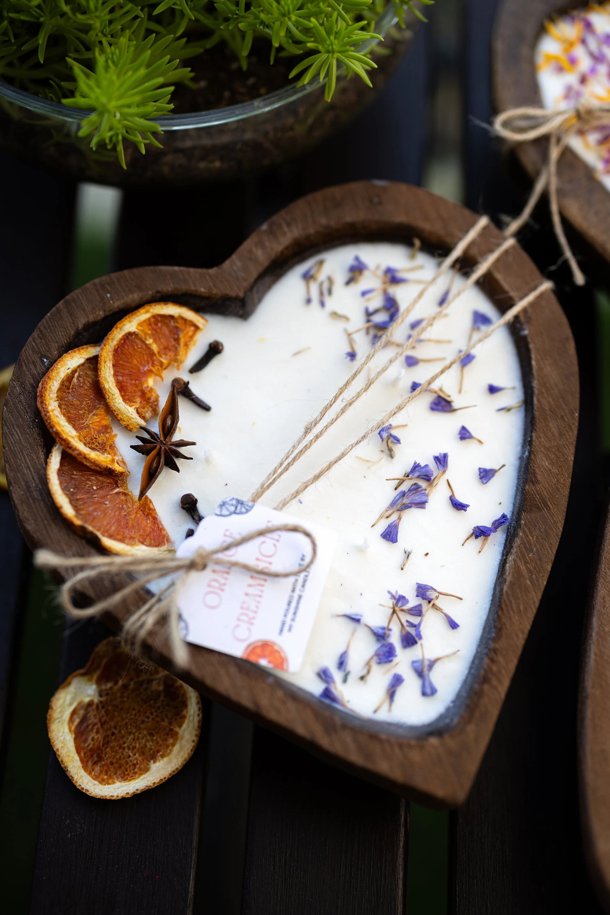 Large Heart Wood Dough Bowl Candle / Orange Bowl Candle/ Soy Wax Candle / Love Engagement Wedding Bridal Mother's Day 3 Cotton Wick