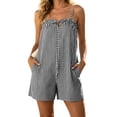 thumbnail image 3 of Taqqpue Rompers for Women Summer Sleeveless Scoop Neck Tank Top Women Striped Spaghetti Strap Romper Summer Beach Cover Up Shorts Casual Short Jumpsuit Rompers with Pockets, 3 of 9