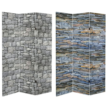 Oriental Furniture 6 ft. Tall Medieval Stone Canvas Room Divider - 3 Panel