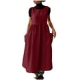 thumbnail image 2 of ClodeEU Women's Sleeveless Round Neck Linen Blend Maxi Dress with Pockets, Casual Loose A-Line Long Dress Red,Women's Plus S, 2 of 7