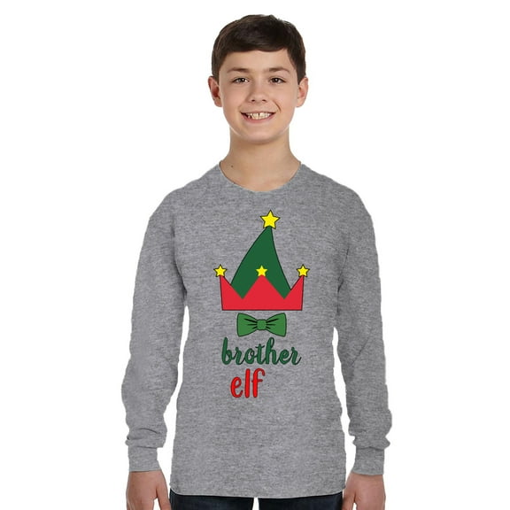 Elf Brother Xmas Long Sleeve Shirts for Kids - Youth XS S M L XL - Merry Christmas Holiday Funny Xmas Tee for Boys for Girls