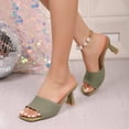 thumbnail image 3 of HomeDM Womens Kitten Low Heels Sandals Dressy Square Open Toe Slip On Comfortable Mules Sandals for Wedding Party Casual, Green Size 7.5, 3 of 9