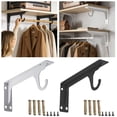 thumbnail image 6 of Heavy-duty wall-mounted wardrobe rod support bracket Heavy Duty Wall Mounted Closet Rod Support Brackets With Hooks 16 Inch Black Metal Shelf,Black,4.72, 6 of 6