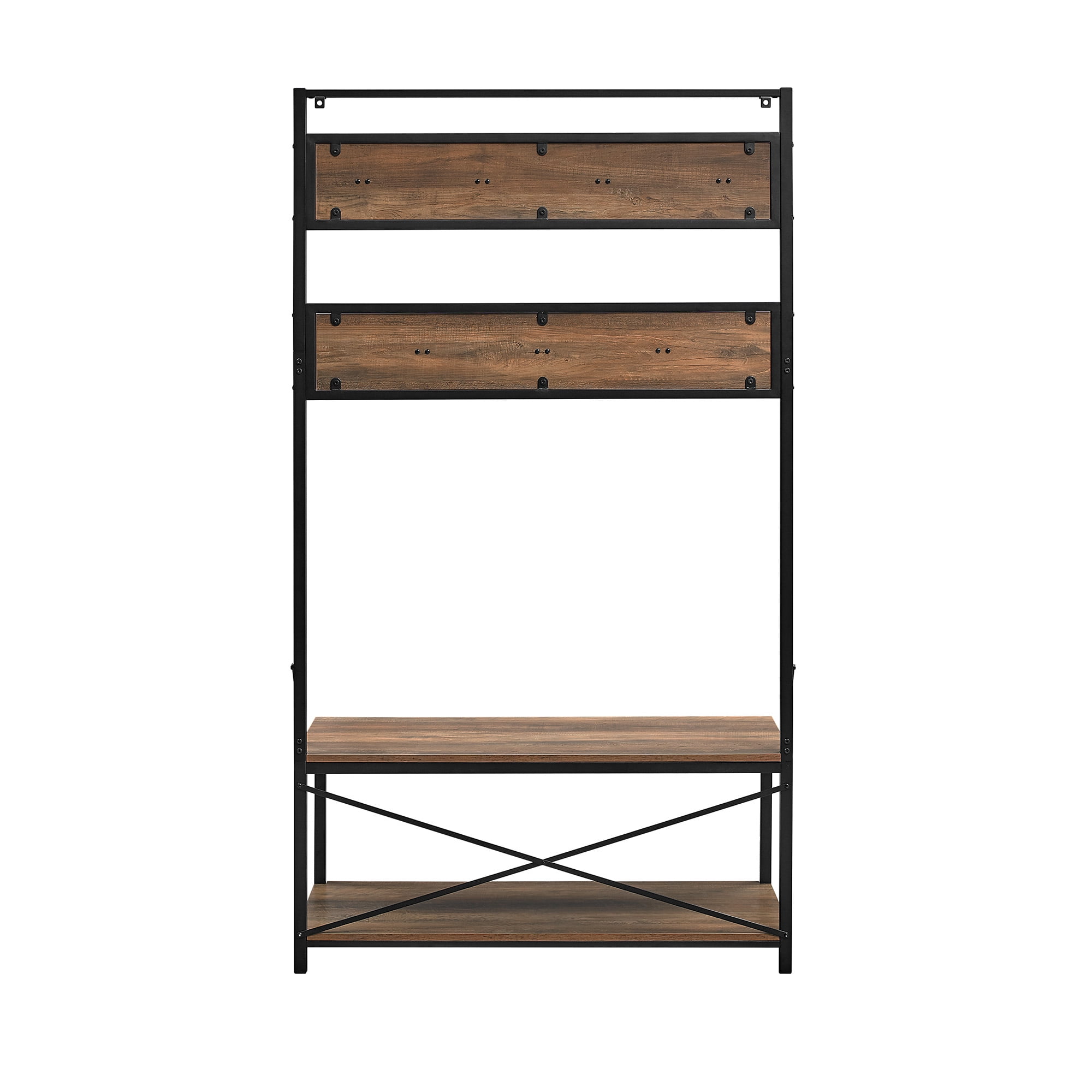 Woven Paths Industrial Hall Tree with Bench and Coat Hooks, Reclaimed Barnwood