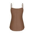 thumbnail image 5 of Women V Neck Sleeveless Spaghetti Strap Cami Top Casual Loose Eyelet Embroidery Solid Color Summer Tank Top with Half Zip Brown S, 5 of 8