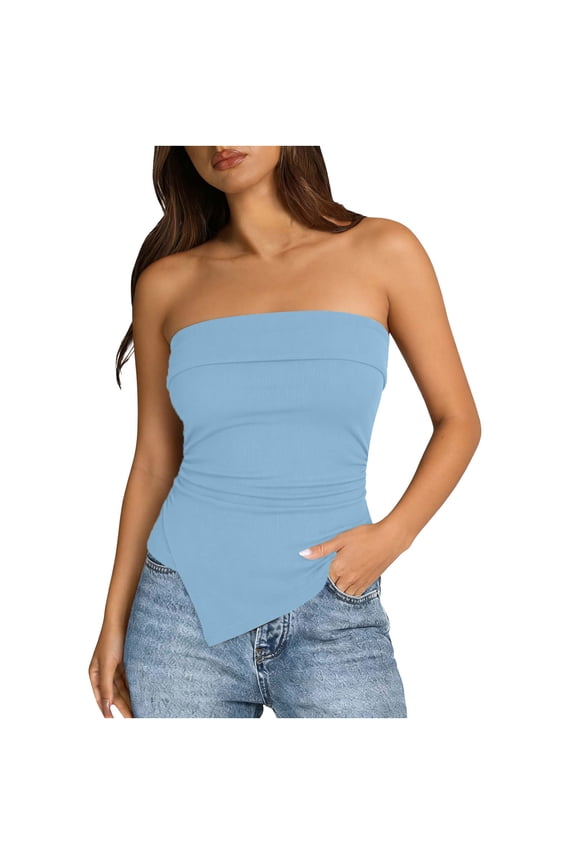Women's Sleeveless Top Spring and Summer Fashion Solid Color off-Shoulder Asymmetrical Hemline Ruched Bodysuit for Effect Top