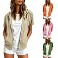 thumbnail image 5 of Short Sleeve Hoodies for Women Summer Fall Lightweight Zip Up Sweatshirt with Pockets Casual Jacket Outerwear, 5 of 7