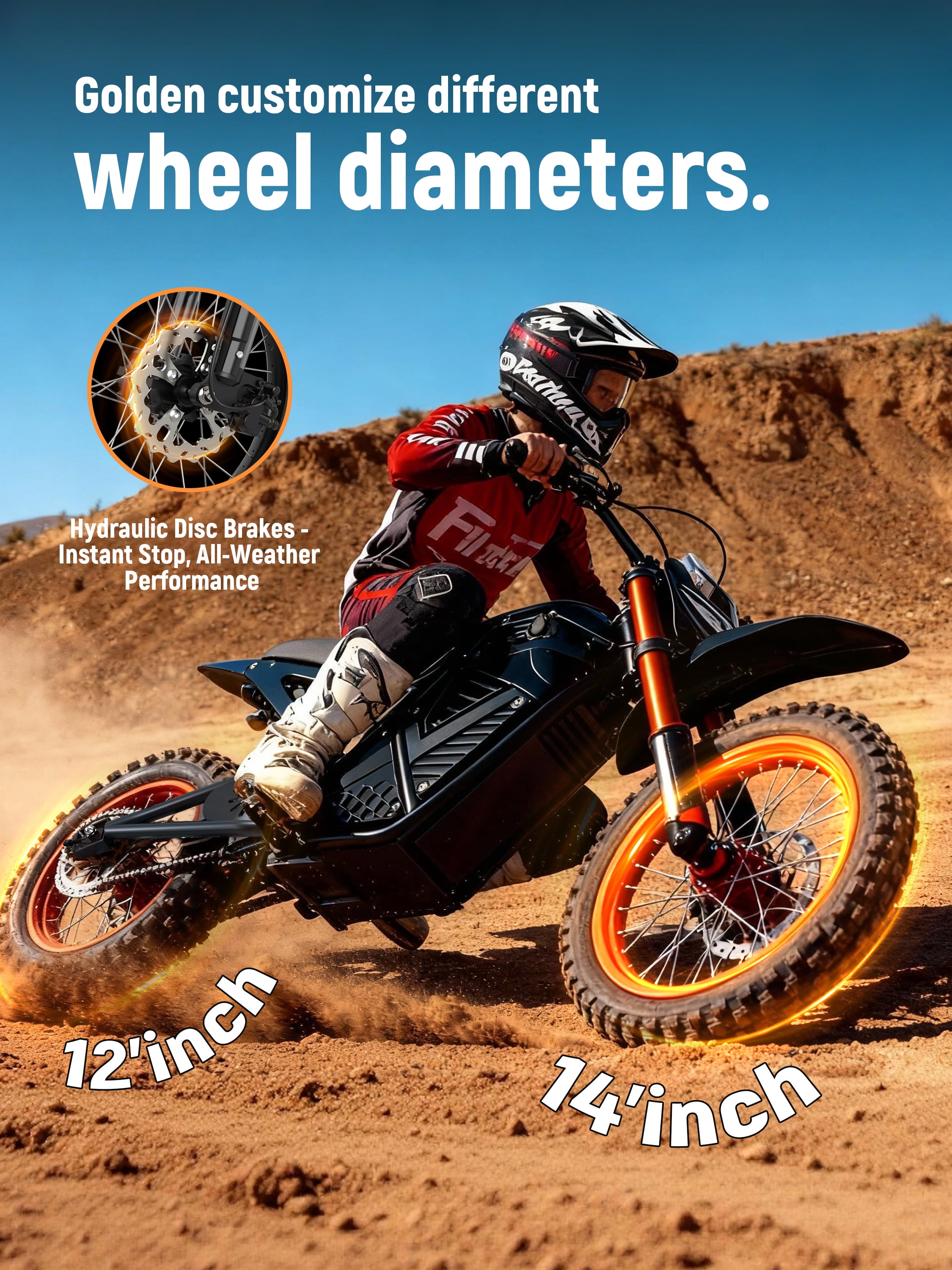 Eskute Electric Dirt Bike for Teens Adults, Electric Motorcycle 48V23Ah, Mid-Drive Motor 3500W Peak 38mph 53-Mile Range, Hydraulic Nitrogen Dual Shock Absorbers Black & Orange with Lock, UL2849