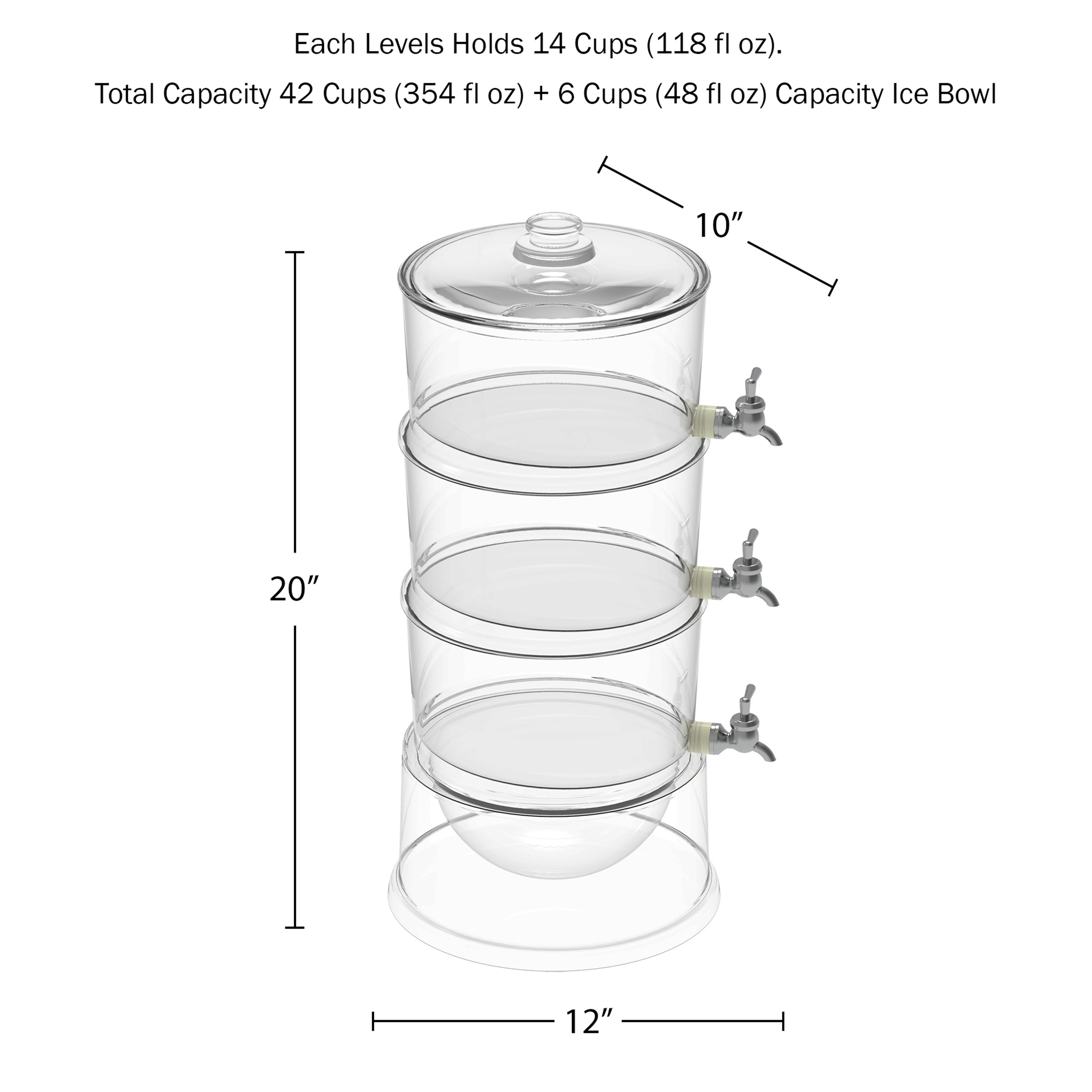 3-Tier Beverage Dispenser-Stackable Layers with Spigots & Ice Chilling Bowl-Holds 2.76 Gallons-Shatterproof Drink Stand for Parties by Classic Cuisine