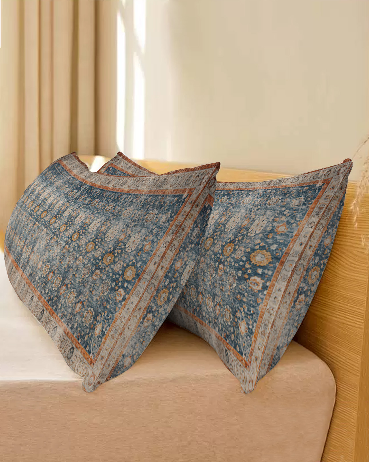 Blue Brown Bohemian Throw Pillow Cover,Vintage Abstract Geometric Floral Rectangle Decorative Pillow Case Protector Soft Cushion Cover Lumbar Pillowcase for Couch Sofa Bedroom Car Decor 20x54 Inch