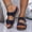 Navy, variant on Womens Beige Rhinestone Wedge Slide Sandals Comfort Low Heel Open Toe Adjustable Strap Size 9