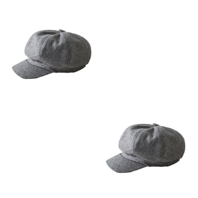 Minnieouse Gorras con visera Retro moda cálida boina de lana sombreros octogonales fácil de combinar diseño de visera a prueba de viento para fiesta Gris claro 2piezas Minnieouse CBP221403