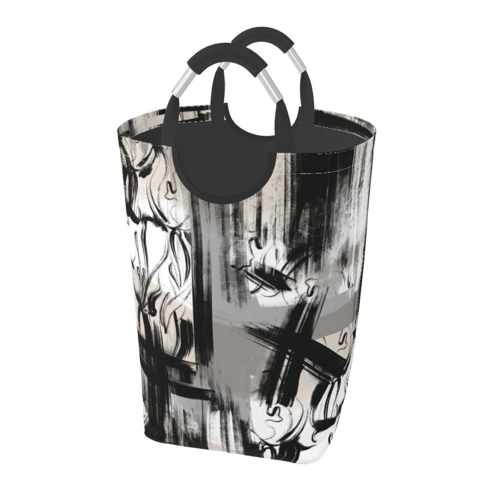 Black White Graffiti Rectangle Laundry Basket,Collapsible Folding Tall