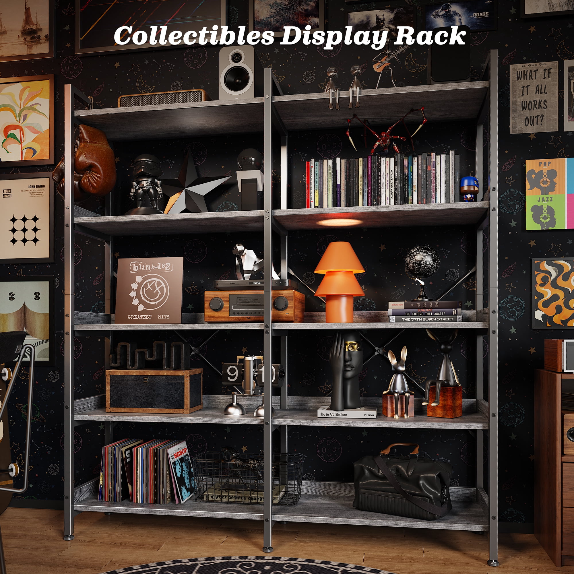 Amadwell 5-Tier Bookshelf with 10 Open Shelves, 47" Freestanding Bookcase, Sturdy Metal Frame, for Living Room, Gray