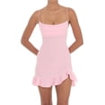 thumbnail image 1 of Gupgi Women Ruffle Mini Dress Solid Color Spaghetti Strap Cross Backless Bodycon Dresses Clubwear, 1 of 7