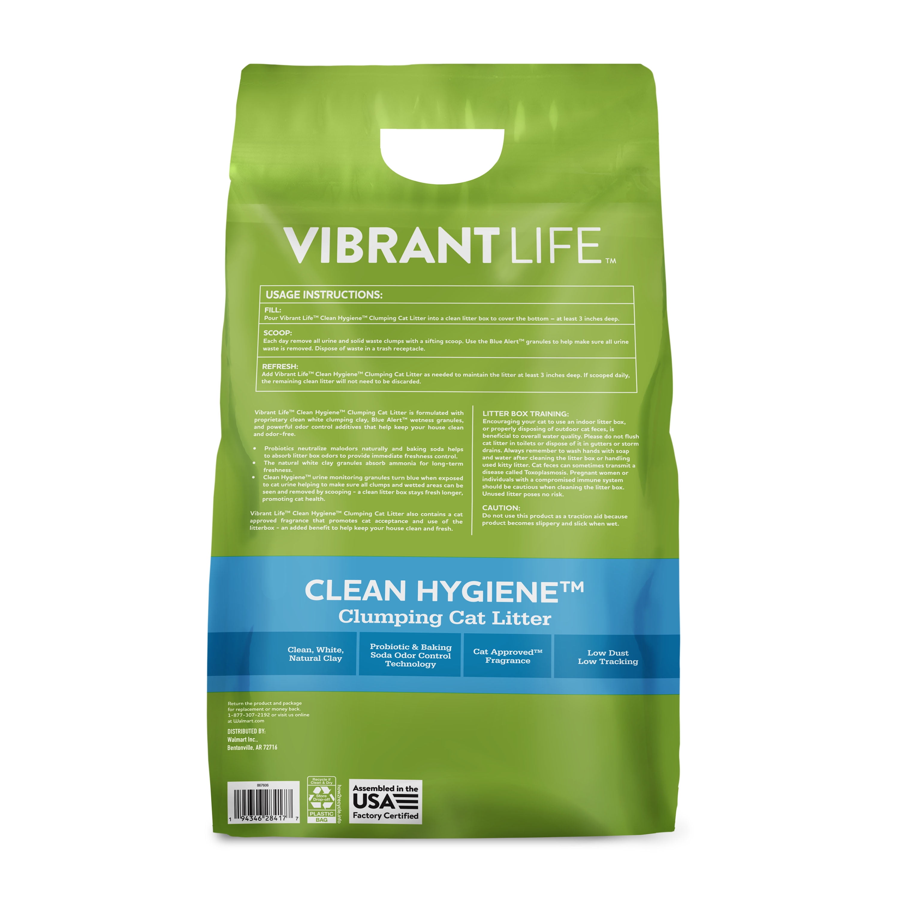 (3 pack) Vibrant Life Clean Hygiene Clumping Cat Litter, 18 lb Bag