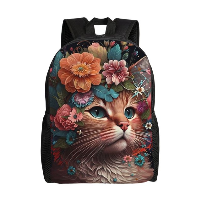 Fotbe Flower Crown Cat Mochila de Viaje para Laptop, Mochila Ejecutiva Delgada y Resistente 15.6"