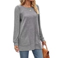 thumbnail image 3 of SLADYGLO Women Crew Neck Puff Long Sleeve Knitted Ribbed Sweatshirt With Pockets, 3 of 4
